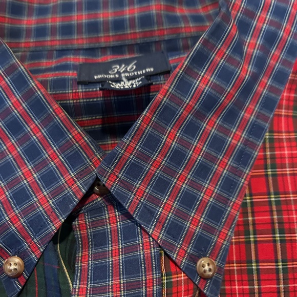 Brooks Brothers 346 Mismatched Plaid Button Down Long Sleeve Shirt Size XXL - Picture 2 of 3